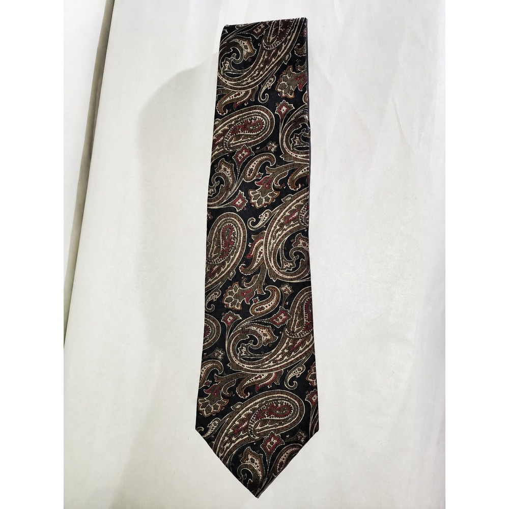 Royal Knight Mens Silk Tie Black Burgundy Olive Green Oversized Paisley Pattern